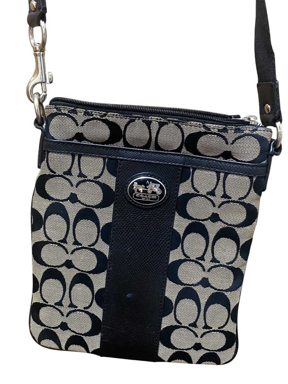 Coach Signature Sutton swing pack Canvas Crossbody Bag in Black/Tan